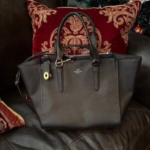 Coach Crosby Black Carryall in Crossgrain Leather Satchel with Gold  Coach Tag.